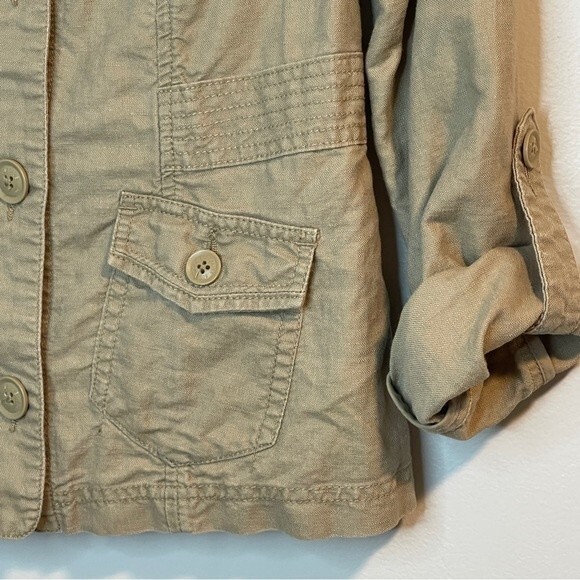 EDDIE BAUER khaki cotton linen blend military utility jacket size XS - Picture 2 of 6